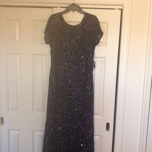 Navy sequin beaded full length dress